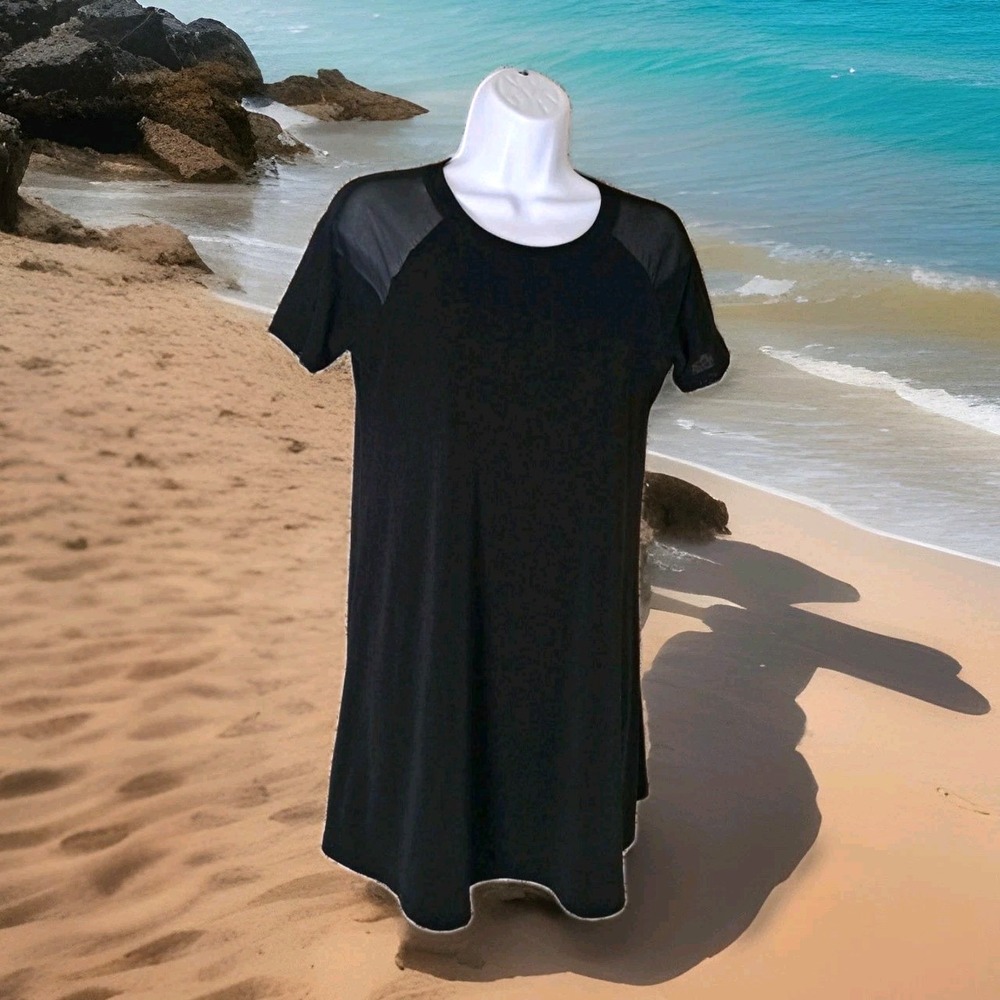 Forever 21 Popover Mini Dress S Black Mesh Short Sleeves Beachy Casual Stretch